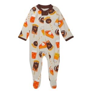 Honest Baby Clothing 100% Organic Cotton Fall Turkey Treats Footed Pajamas